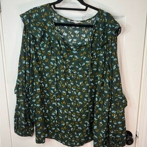Sonoma Green Flutter Sleeve Blouse with Peter Pan Collar